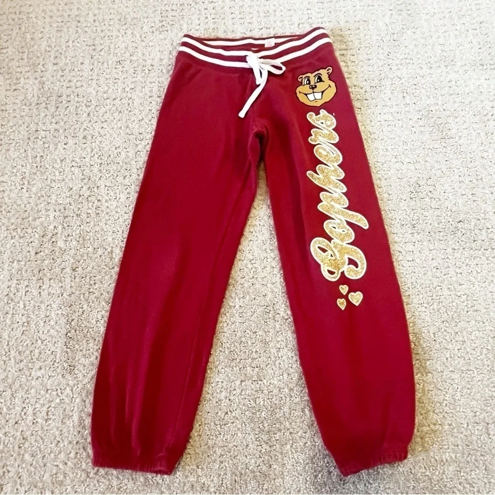 Minnesota Gophers Girls Burgundy Sweatpants Sz 8 Goldy U of M Fan Gear Sparkle